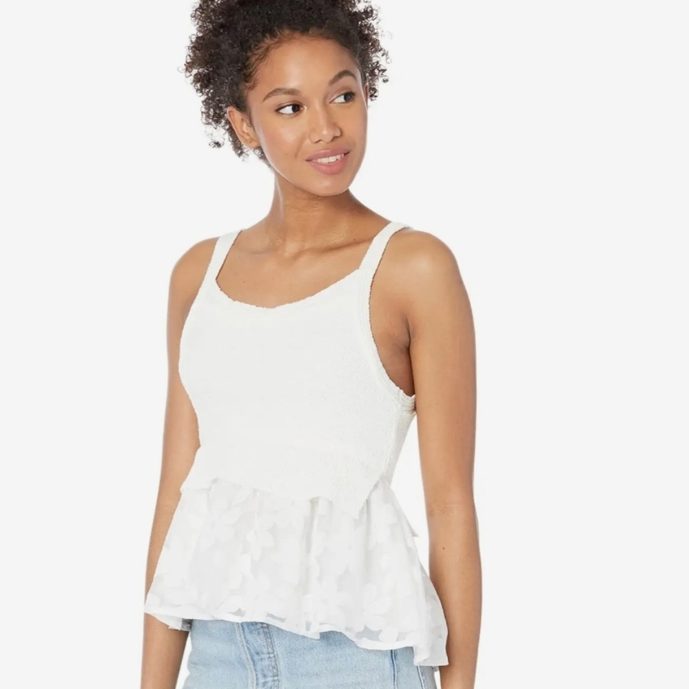 En Saison Mejia Top White Lace Peplum Tank Top Size XS